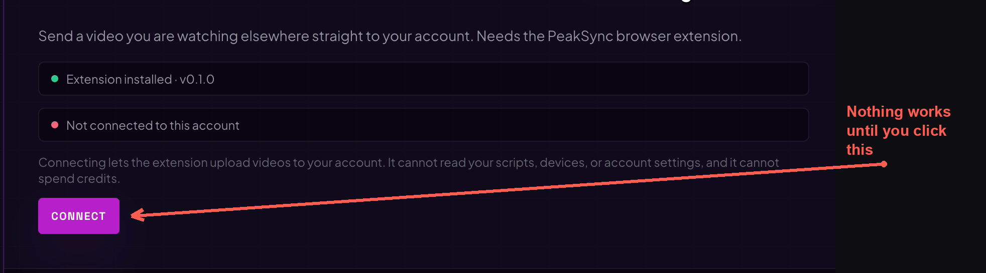 Installed but not connected, with Connect marked