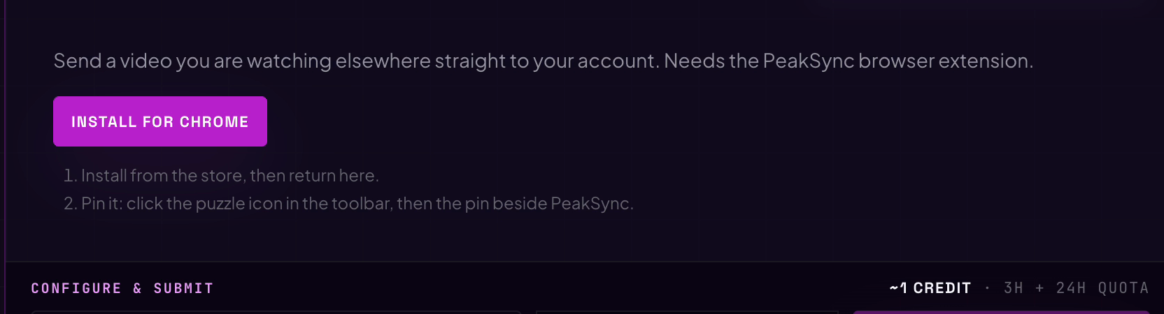 The card with no extension: the install button and the two notes