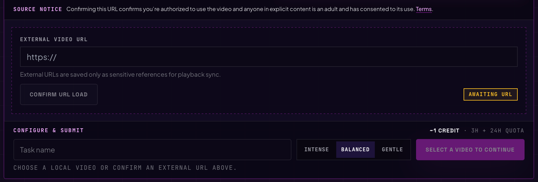 The URL form, awaiting a URL